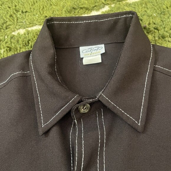 caltop brown button down medium shirt Vintage *CROPPED - Picture 3 of 6